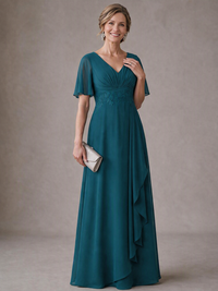 V-Neck Chiffon Lace Mother of the Bride Dresses