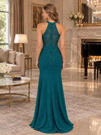 Halter Neckline Lace Appliques Mother of The Bride Dresses