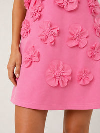 Pink 3D Floral Applique Sleeveless Mini Dress