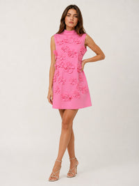 Pink 3D Floral Applique Sleeveless Mini Dress