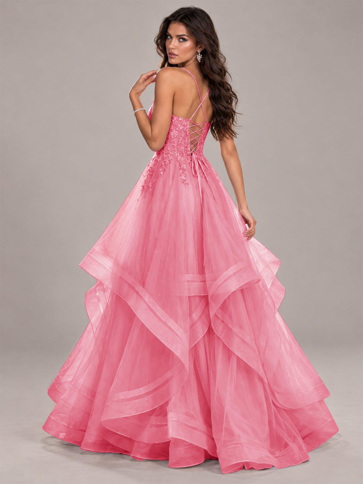 Lace Corset Ball Gown Prom Dress with Cascading Tulle Ruffles