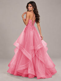 Lace Corset Ball Gown Prom Dress with Cascading Tulle Ruffles
