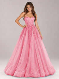 Strapless Sweetheart Beaded Corset Glitter Tulle Ball Gown Prom Dress