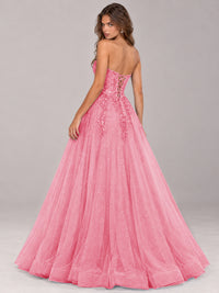 Strapless Sweetheart Beaded Corset Glitter Tulle Ball Gown Prom Dress