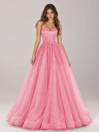 Strapless Sweetheart Beaded Corset Glitter Tulle Ball Gown Prom Dress