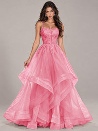 Lace Corset Ball Gown Prom Dress with Cascading Tulle Ruffles