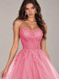 Lace Corset Ball Gown Prom Dress with Cascading Tulle Ruffles