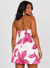 Pink Floral Strapless A-Line Mini Dress