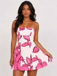 Pink Floral Strapless A-Line Mini Dress