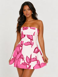 Pink Floral Strapless A-Line Mini Dress