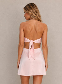 Pink Satin Mini Dress with Cowl Neck and Chain Straps