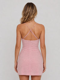 Pink Sequin Spaghetti Strap Homecoming Mini Dress with Rose Detail