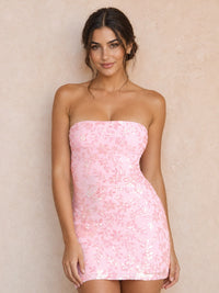 Pink Sequin Strapless Bodycon Short Homecoming Dress