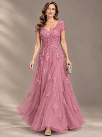 Lace Appliques A-line Mother of The Bride Dresses with Short Sleeves