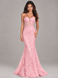 Strapless Corset Mermaid Prom Dress Lace Appliqué Formal Gown