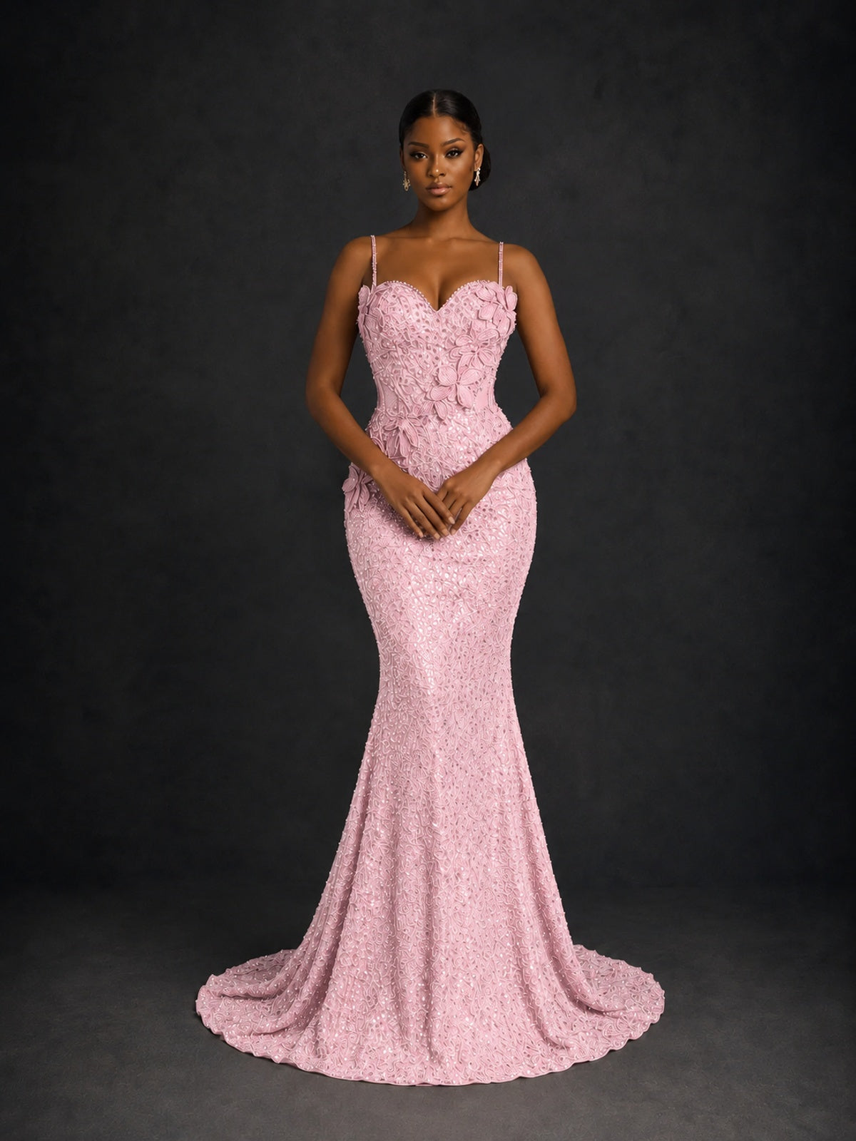 Sequin Mermaid Prom Dress with Floral Applique