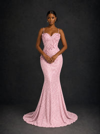 Sequin Mermaid Prom Dress with Floral Applique