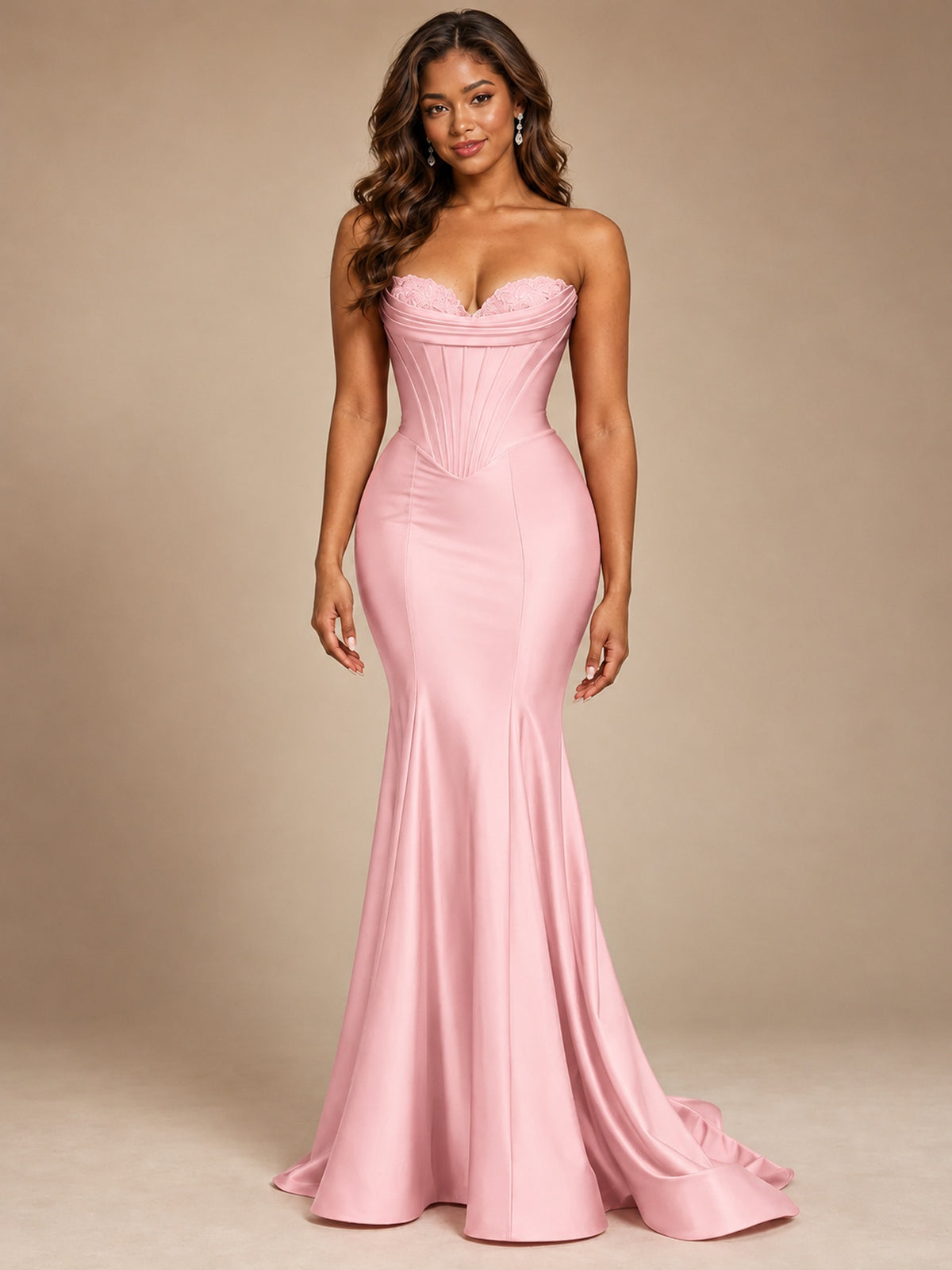 Red Strapless Satin Mermaid Prom Dress with Corset Bodice