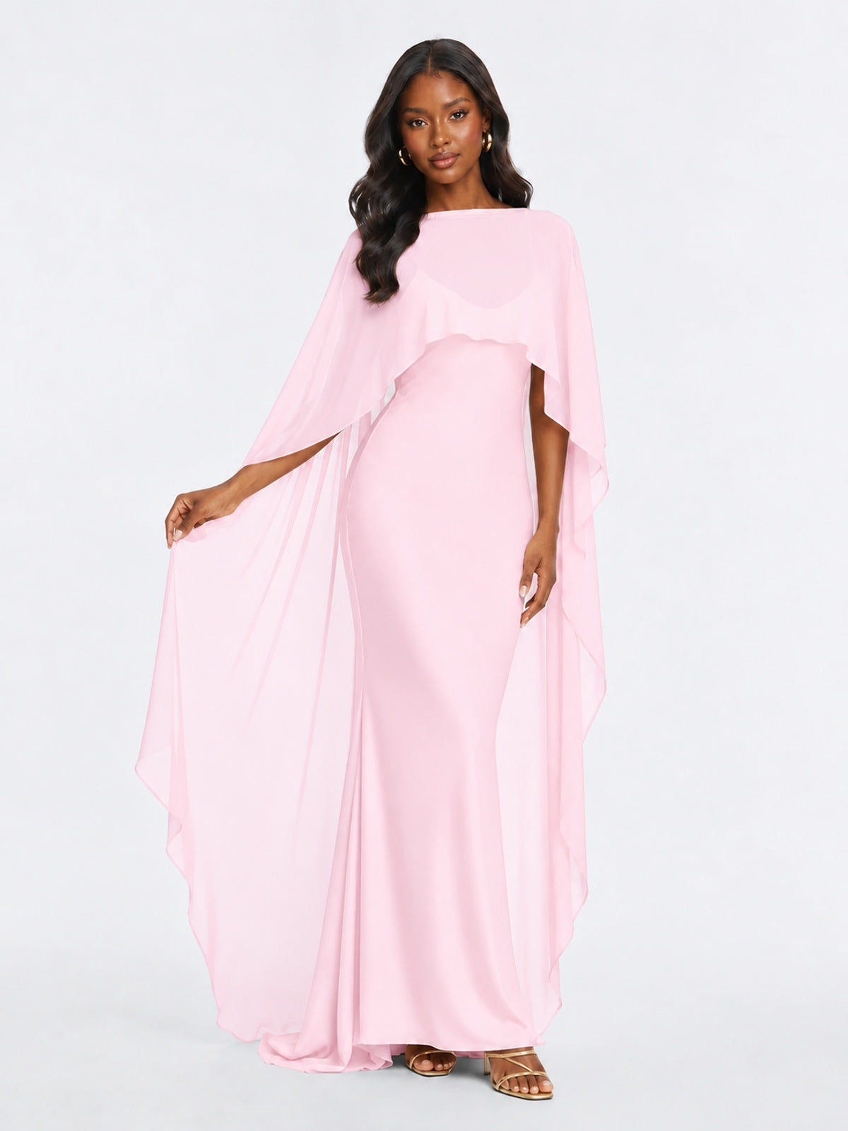 Satin Cape Prom Dresses Meramid Maxi Dress