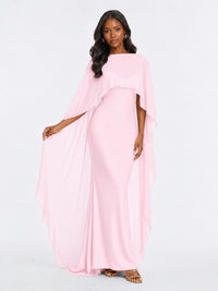 Satin Cape Prom Dresses Meramid Maxi Dress
