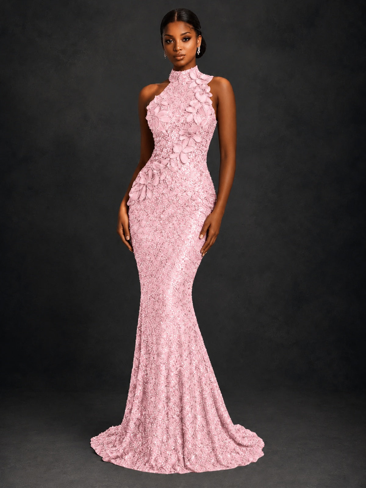 Sparkly Sequin High Neck Mermaid Prom Dress