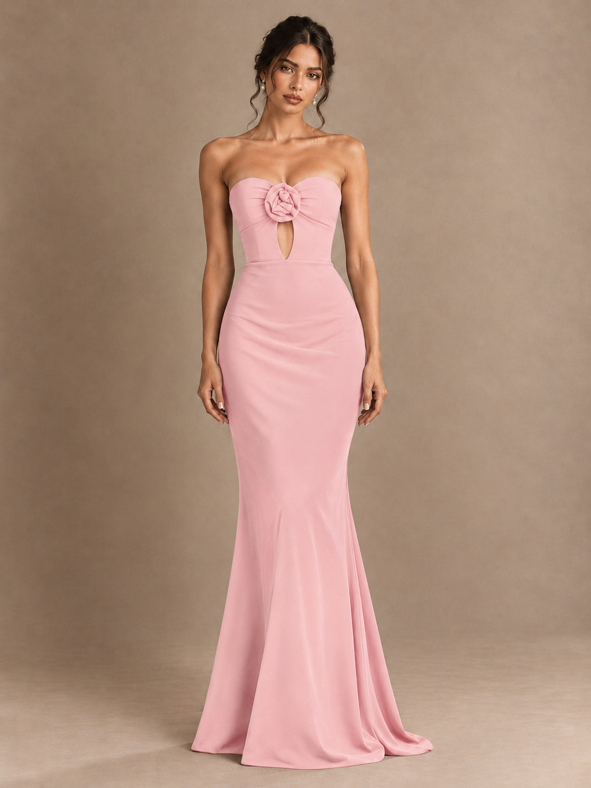 Emerald Green Strapless Mermaid Prom Dress with 3D Rose & Keyhole Cutout