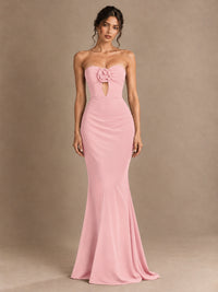 Emerald Green Strapless Mermaid Prom Dress with 3D Rose & Keyhole Cutout