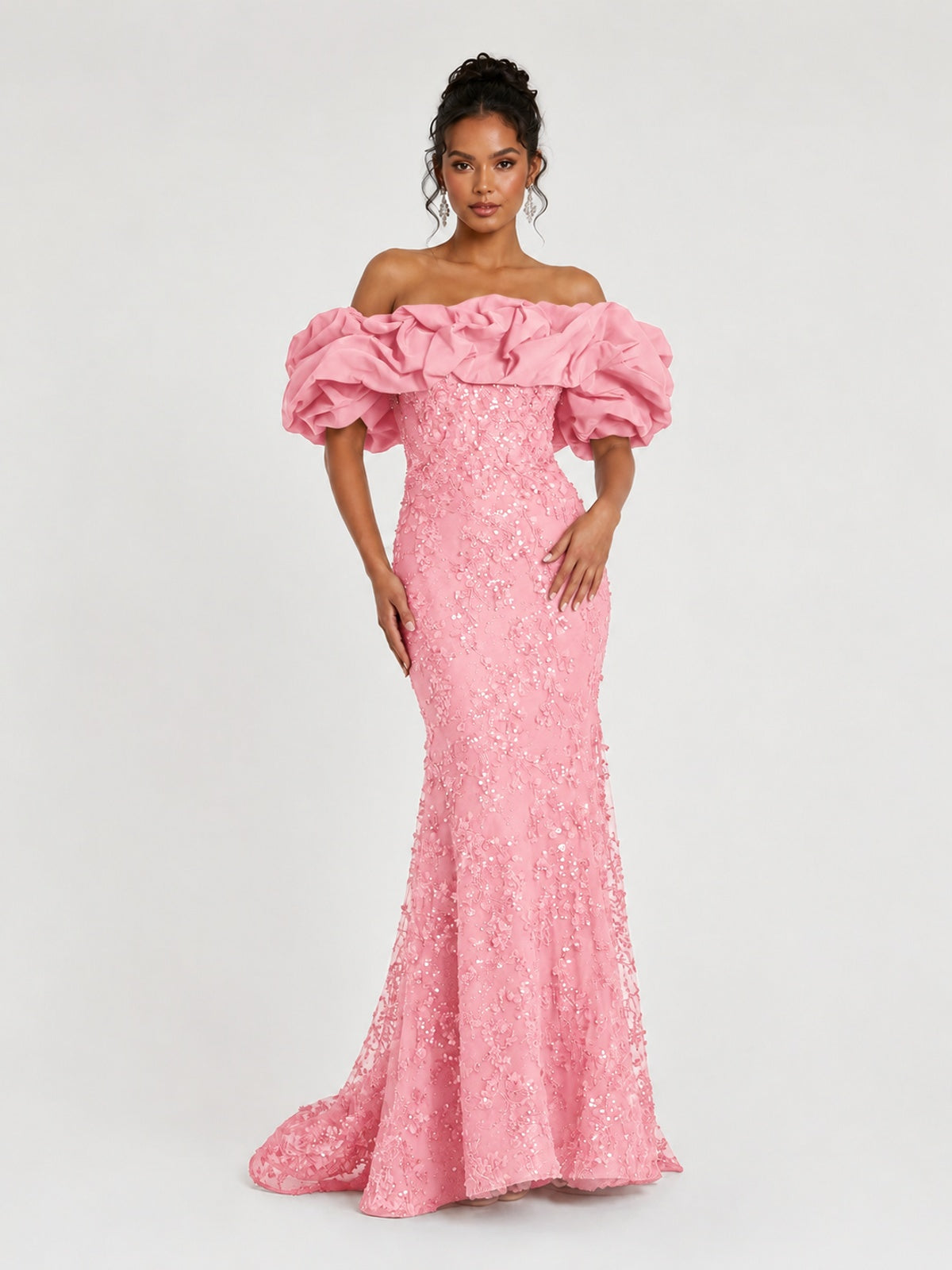 Sequin Off-Shoulder Ruffle Mermaid Prom Dress
