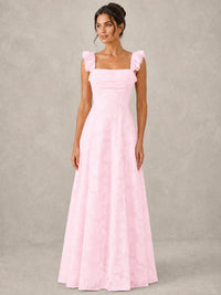 Jacquard Square Neck A-Line Maxi Dress