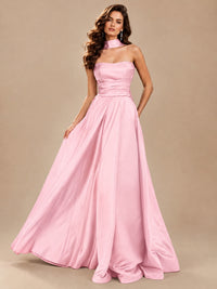 Strapless Prom Dress Side High Slit A-line Formal Dress with Scarf