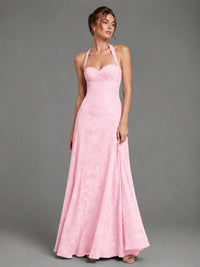 A-Line Halter Floral Chiffon Maxi Dress