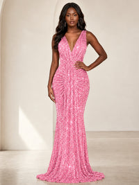 Sequin Mermaid Prom Dress with V-Neck and Ruched Waist