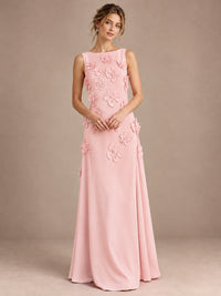 3D Floral Applique Sleeveless Formal Maxi Dress