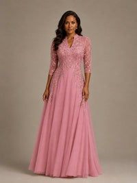 Embellished Appliques Mother of the Bride Dress with 3/4 Sleeves