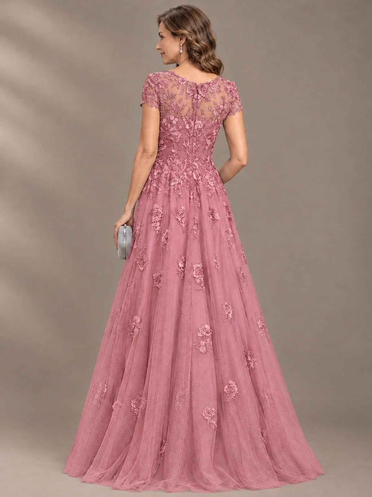 Lace Appliques A-line Mother of The Bride Dresses with Short Sleeves