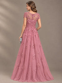 Lace Appliques A-line Mother of The Bride Dresses with Short Sleeves