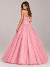 Strapless Sweetheart Tulle Ball Gown Prom Dress with Lace Appliques