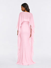 Satin Cape Prom Dresses Meramid Maxi Dress