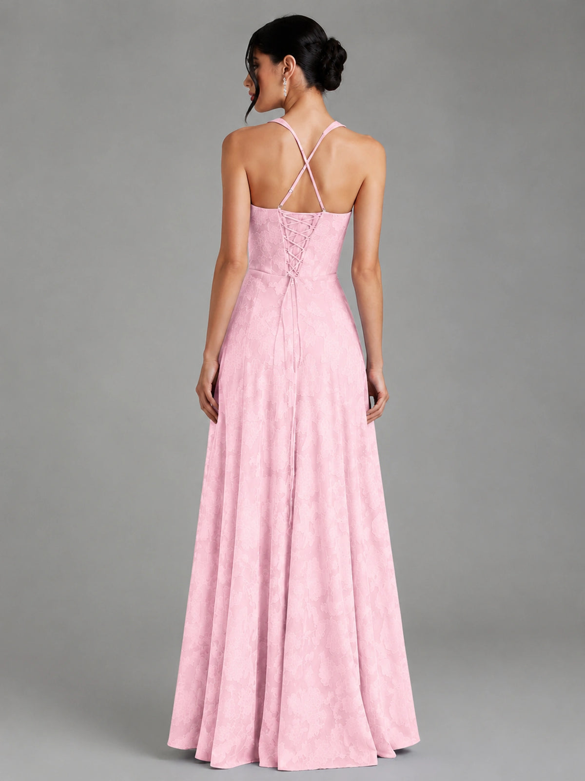 A-Line Halter Floral Chiffon Maxi Dress