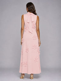 3D Floral Applique High Neck Prom Maxi Dress
