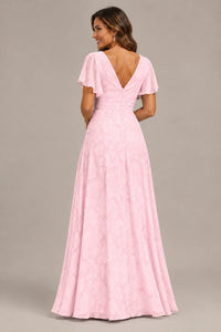 Jovellee Floral Chiffon A-Line Mother of the Bride Dress with Flutter Sleeves