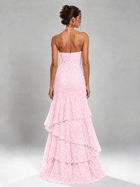 Halter Tiered Mermaid Prom Dress with Sparkly Lace
