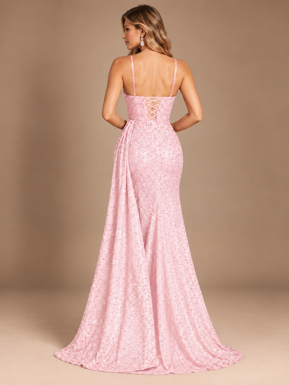 Burgundy Sequin Corset Prom Dress with High Slit