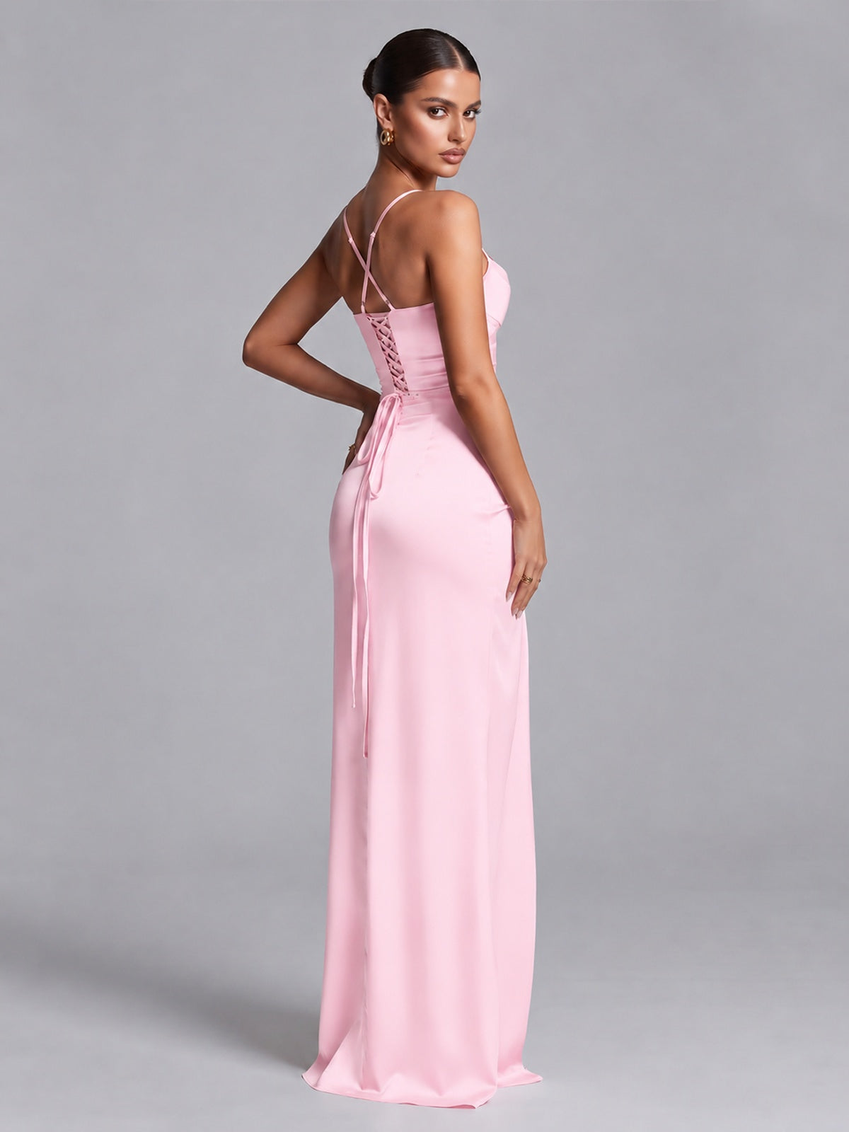 Square Neck Satin Long Prom Dress with Ruffles