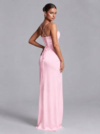 Square Neck Satin Long Prom Dress with Ruffles