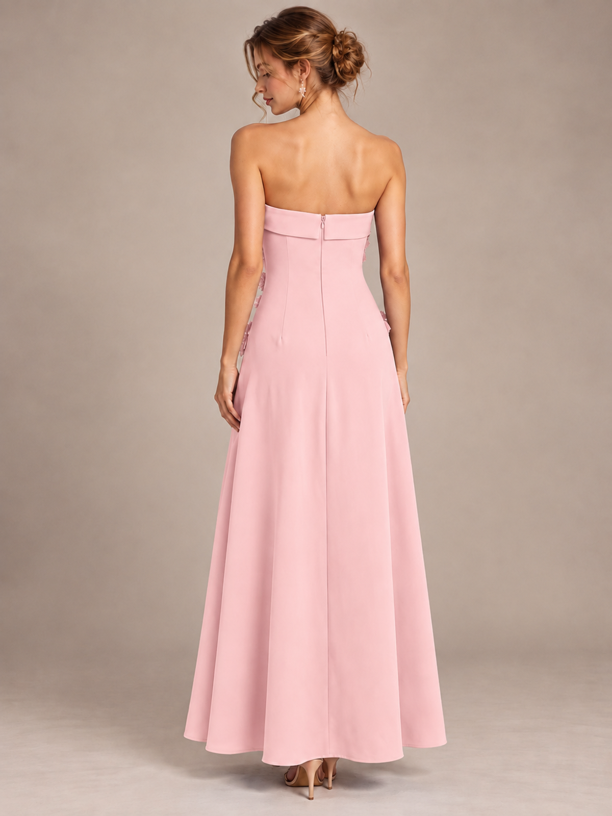 Yellow Strapless 3D Floral Appliques Maxi Dress