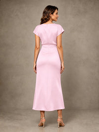 Cowl Neck Satin Mother of the Bride Dress with Ruched Waist