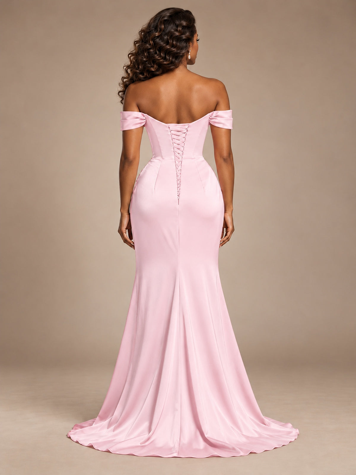 Burgundy Off-the-Shoulder Satin Corset Prom Dress with Slit