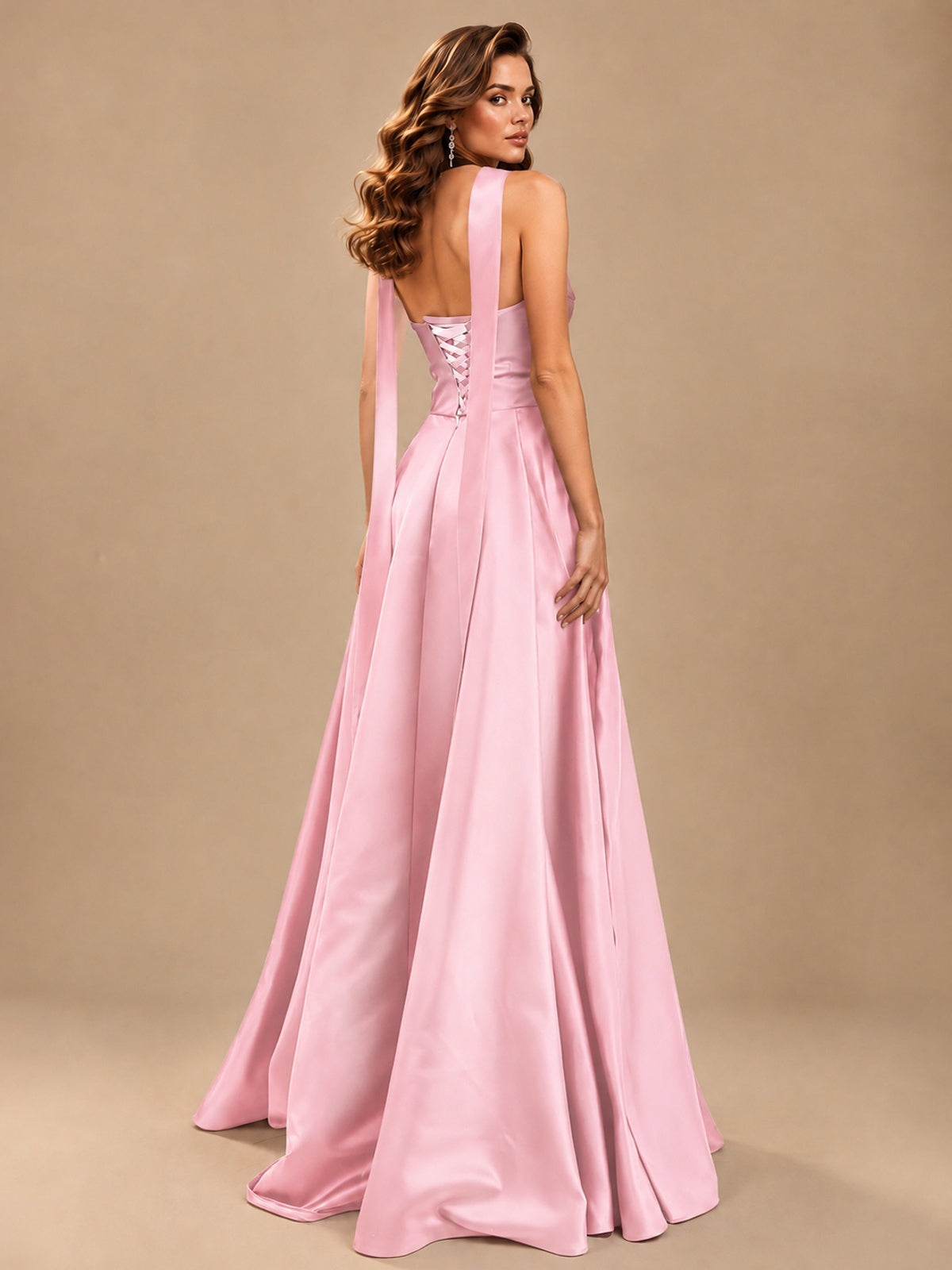 Strapless Prom Dress Side High Slit A-line Formal Dress with Scarf