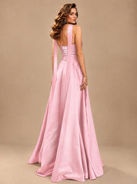 Strapless Prom Dress Side High Slit A-line Formal Dress with Scarf
